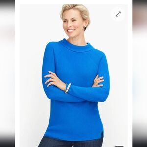 NWT Talbots Wmns Blue Sabrina Mock Neck Pima Cotton Sweater S Normcore Mature